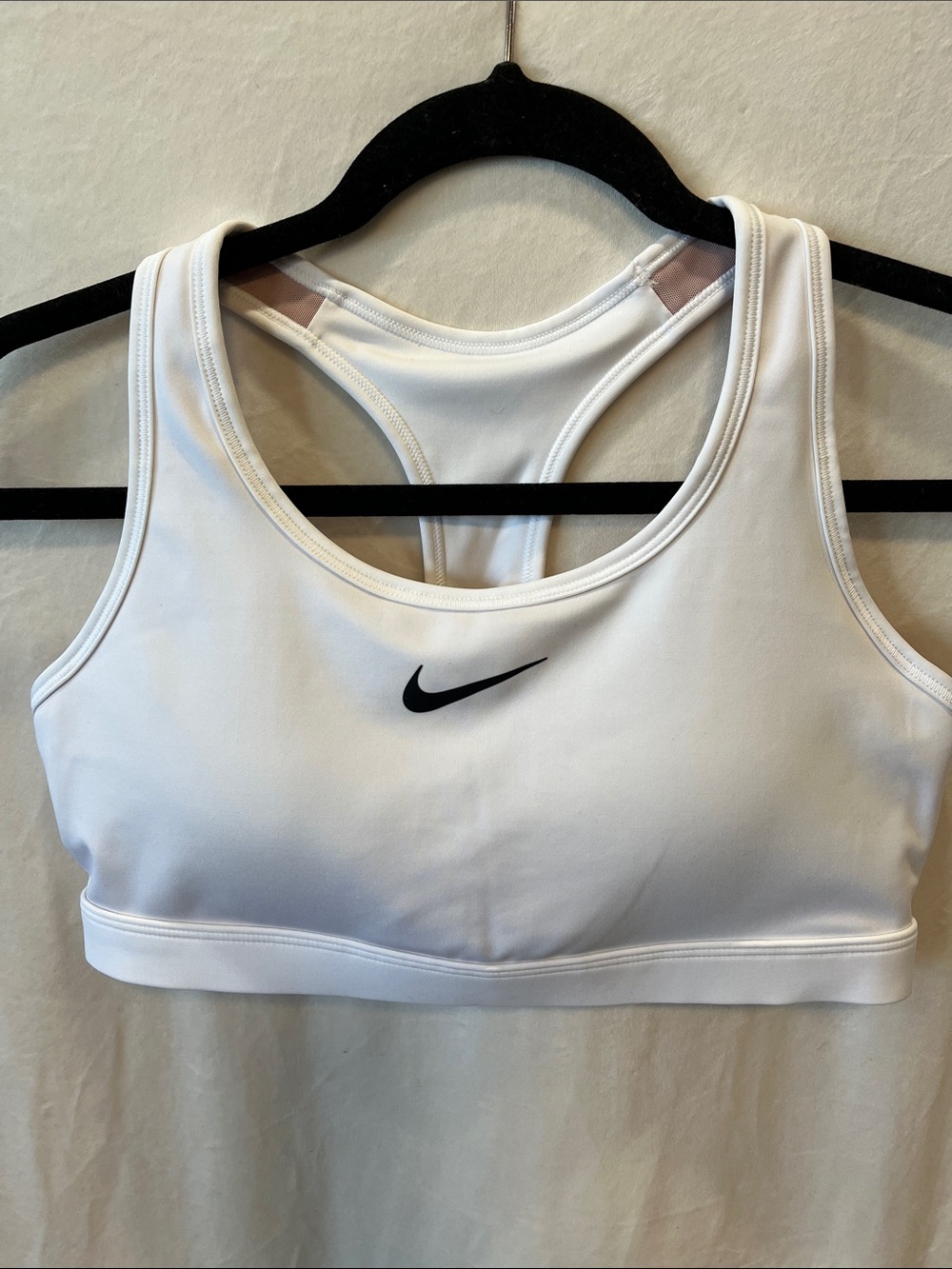 Nike White Racerback Medium-Support Sports Bra with Black Swoosh